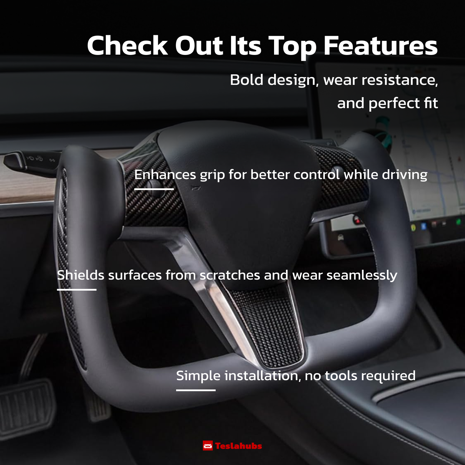 Teslahubs™ Real Carbon Yoke Steering Wheel