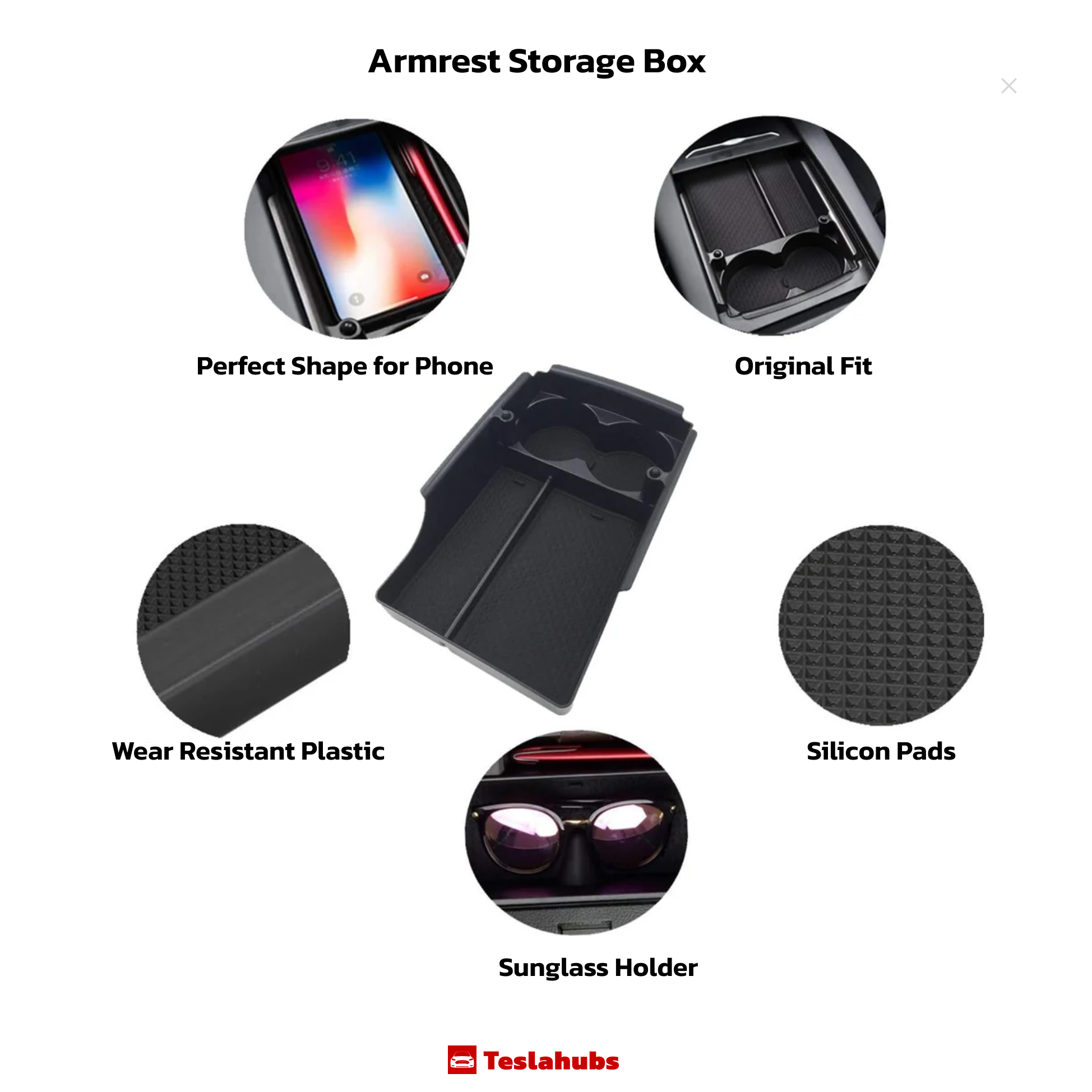 Teslahubs™ Scatola portaoggetti per bracciolo per Tesla Model X/S
