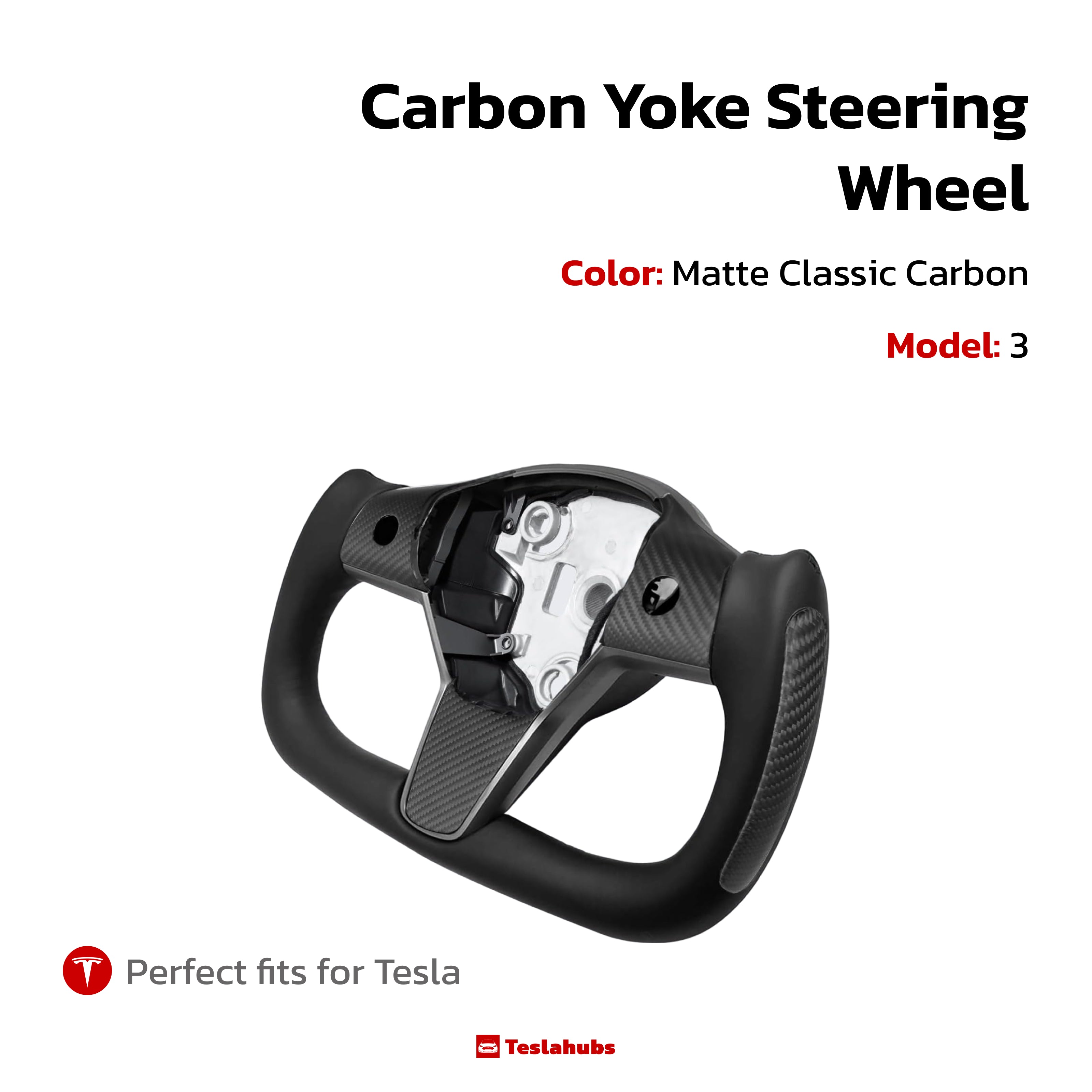Teslahubs™ Real Carbon Yoke Steering Wheel