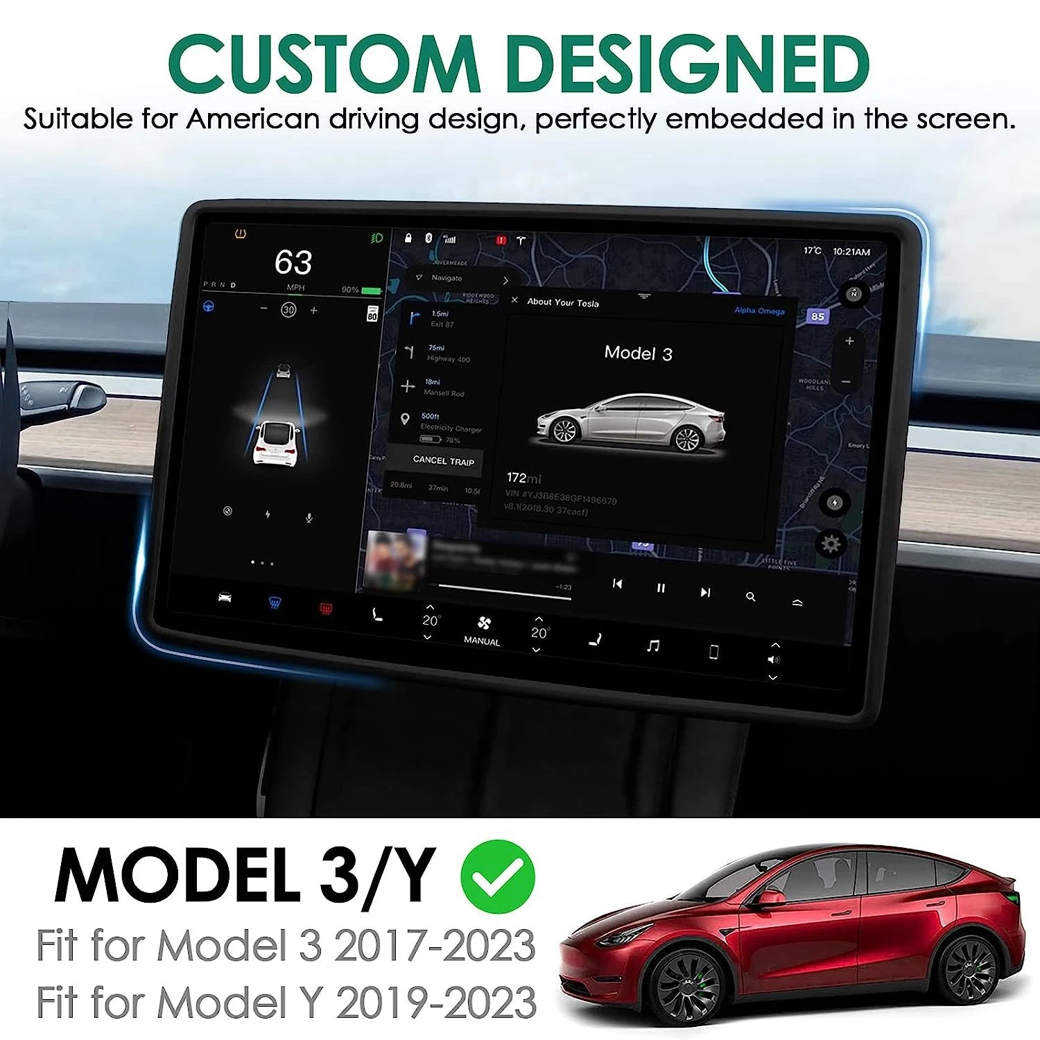 Teslahubs™ Protezione per cornice dello schermo per Model 3 / Y