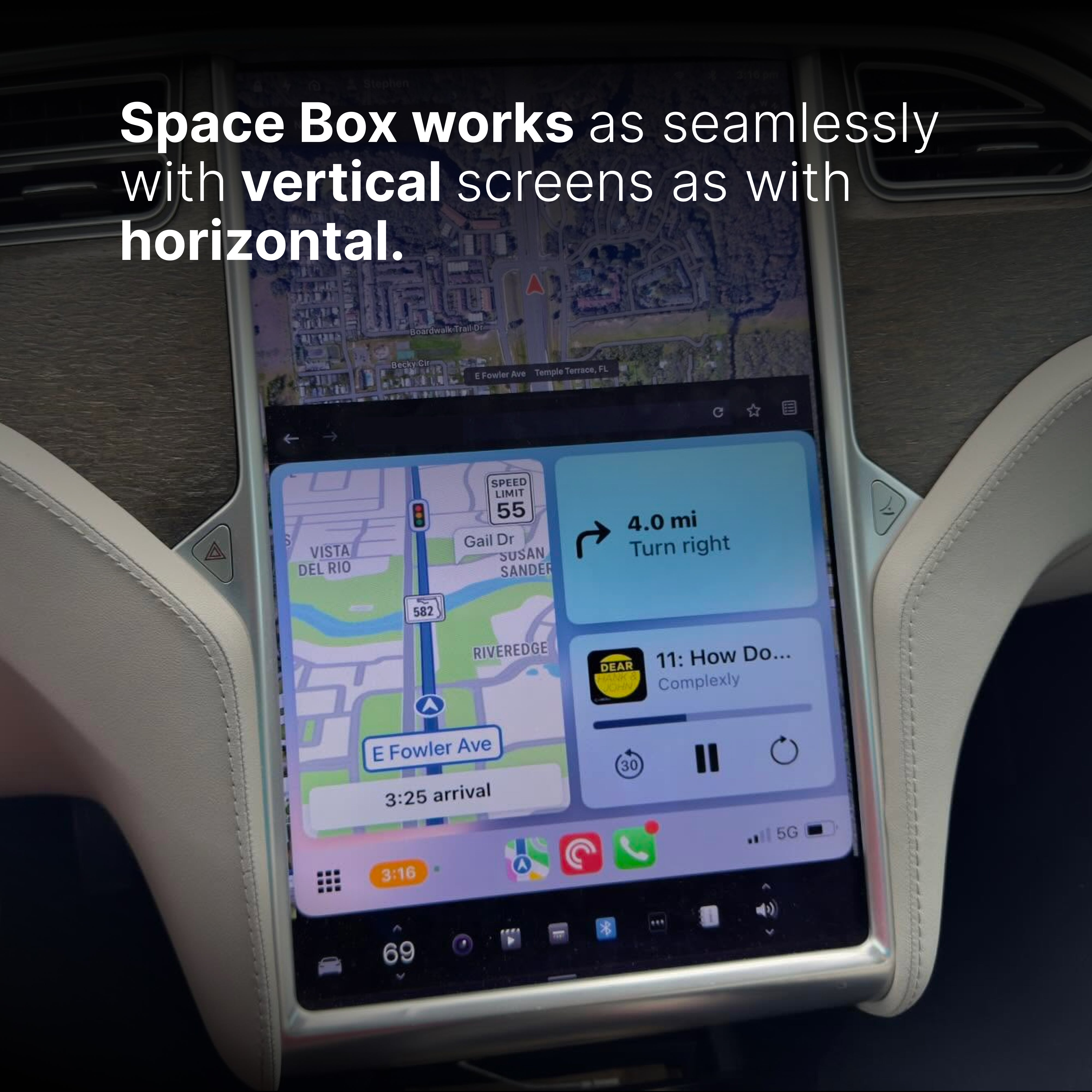 Teslahubs™ Space Box - CarPlay pour Y, 3, S, X, Cybertruck