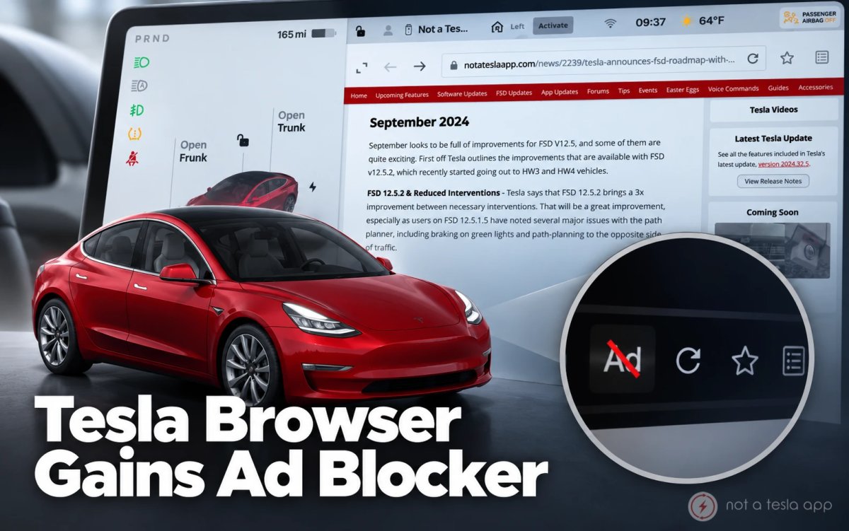 Tesla 2026.32 Adds Ad Blocker, Seat Heater Timeout, Powershare Check