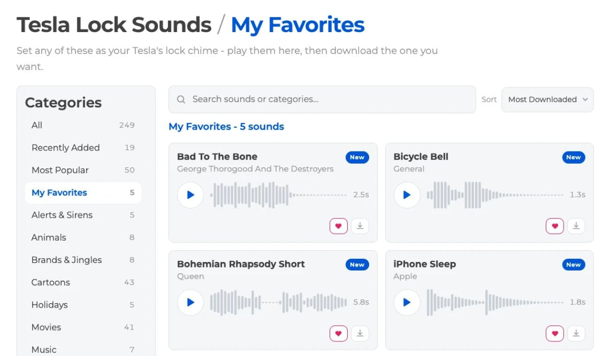 Our Tesla Lock Sounds Page Gets a New Design, Favorites and Volume Choices