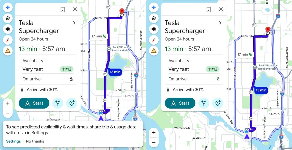 Tesla Supercharger Predicted Availability Now Available in Google Maps