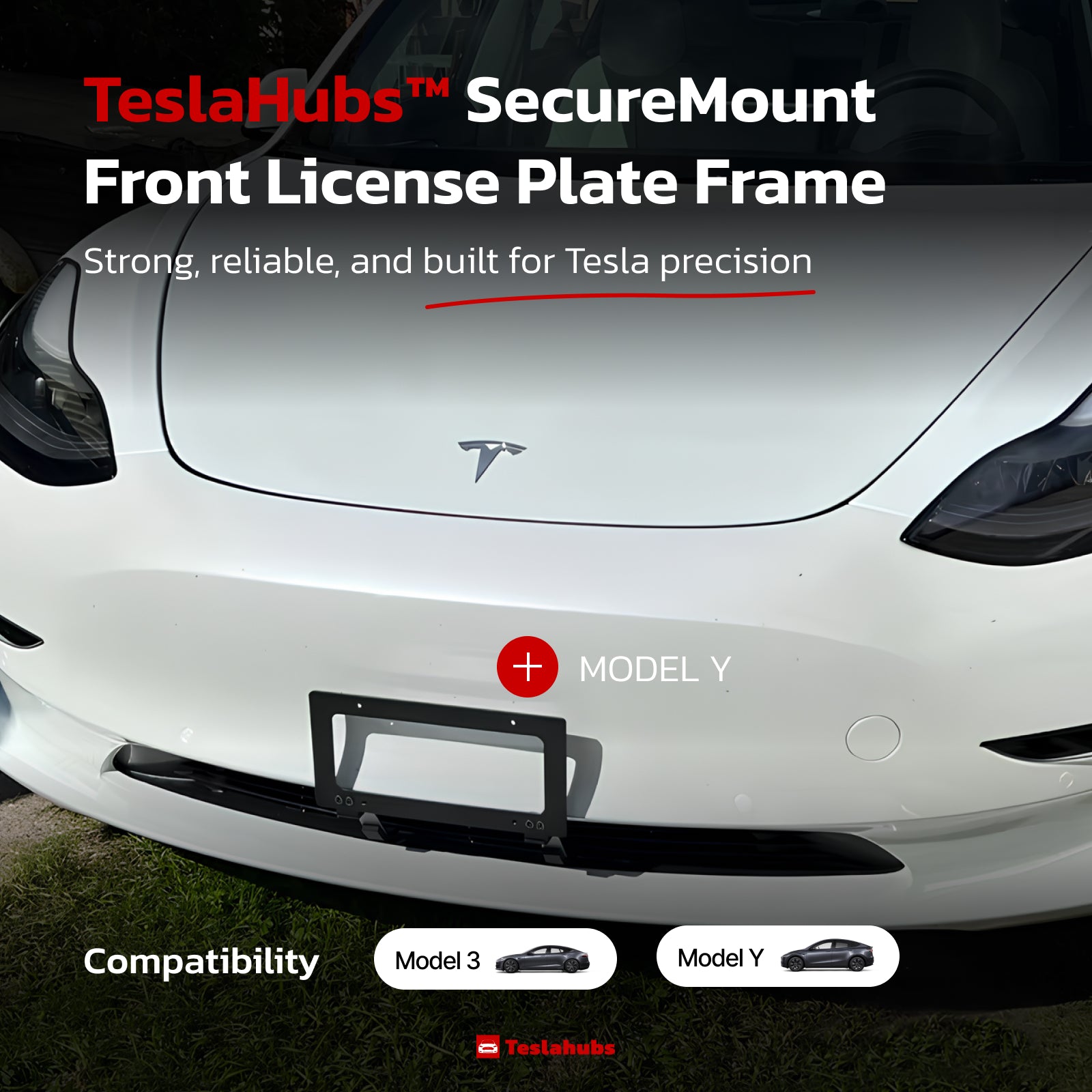 TeslaHubs™ SecureMount Front License Plate Frame