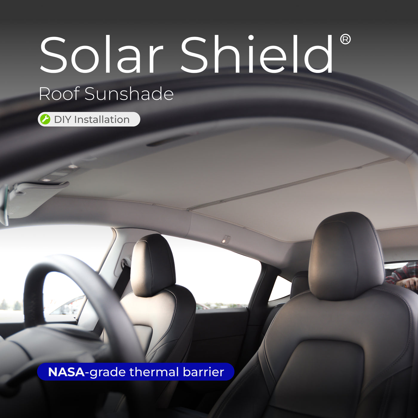 Solar Shield roof sunshade installed on a Tesla Model Y
