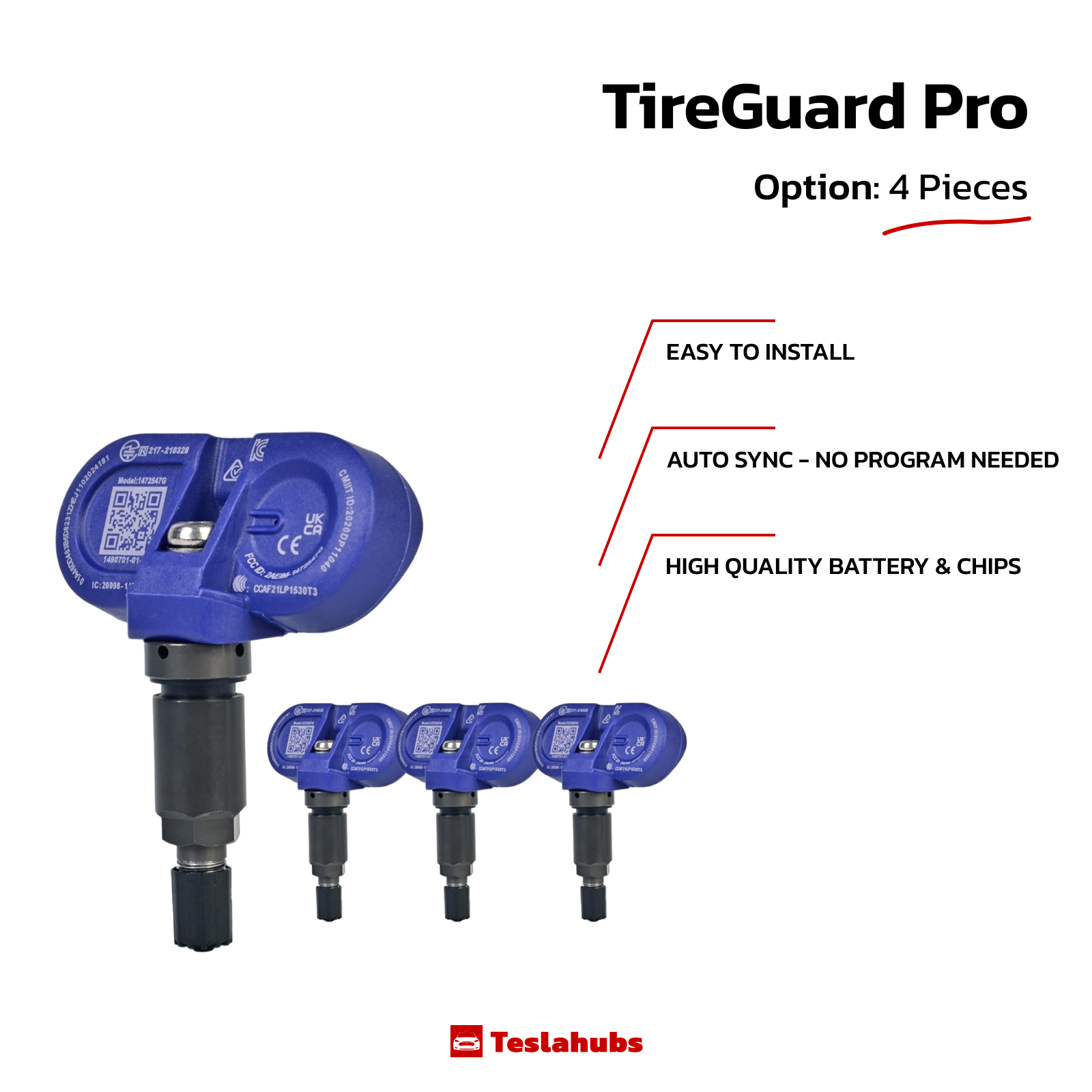 Teslahubs™ TireGuard Pro – Bluetooth Pressure Monitoring Sensors