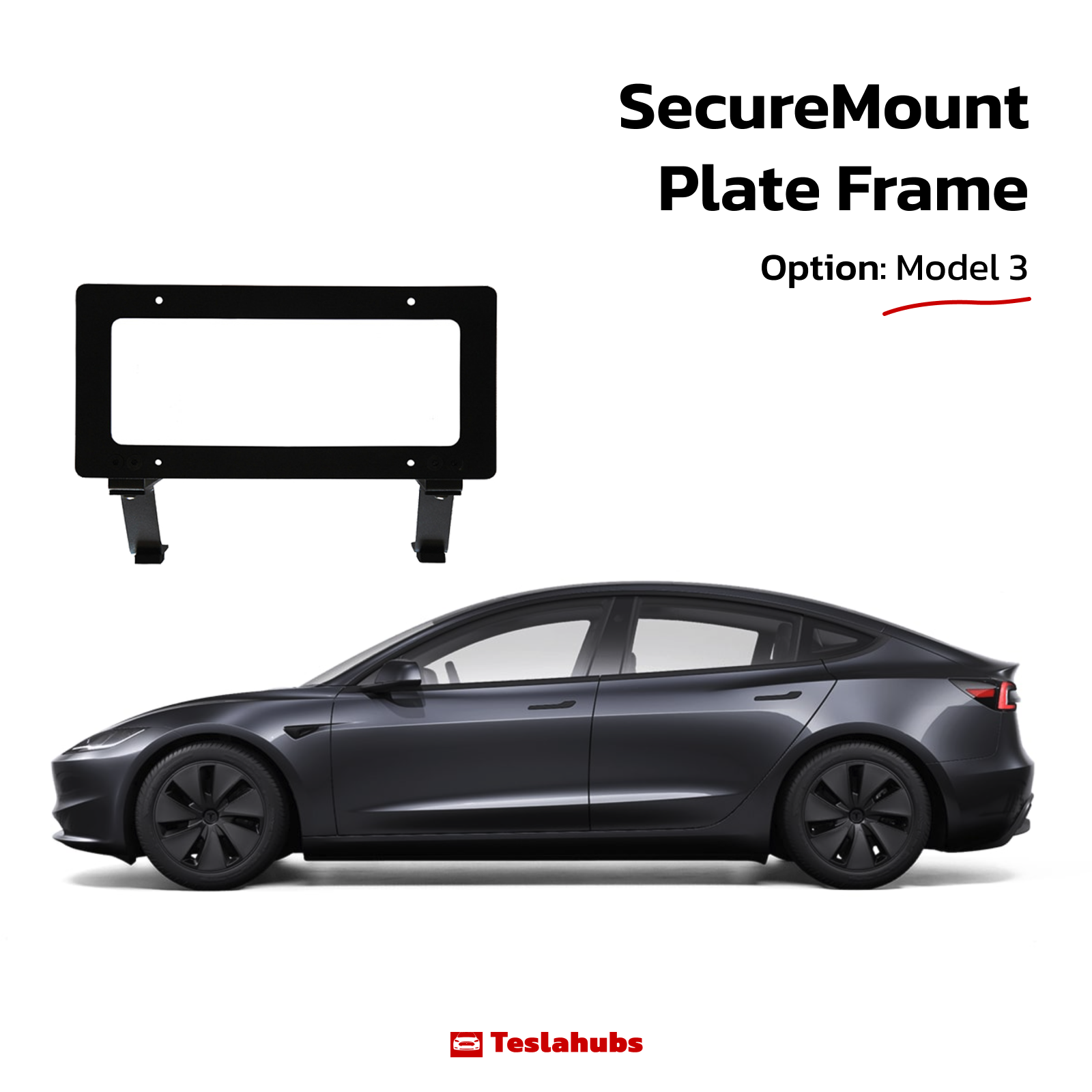 TeslaHubs™ SecureMount Front License Plate Frame