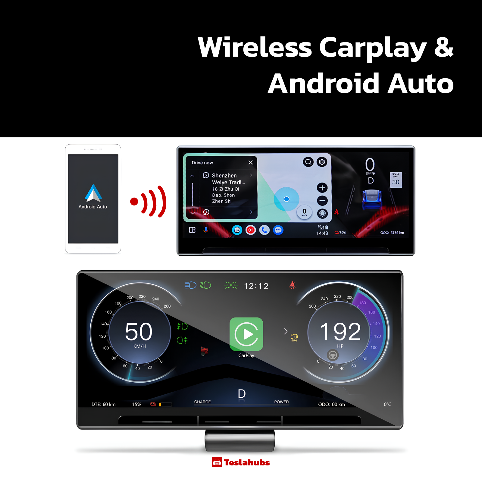 Teslahubs™ DashConnect – Touch Screen CarPlay Dashboard