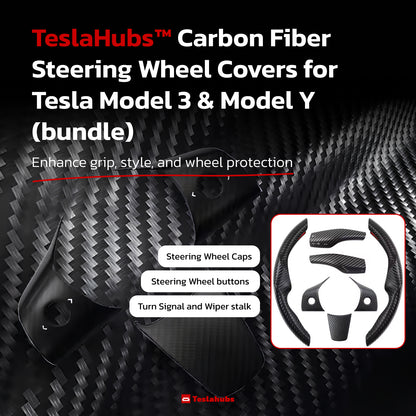 Teslahubs™ Carbon Fiber Steering Wheel Covers for Tesla Model 3 & Model Y (bundle)