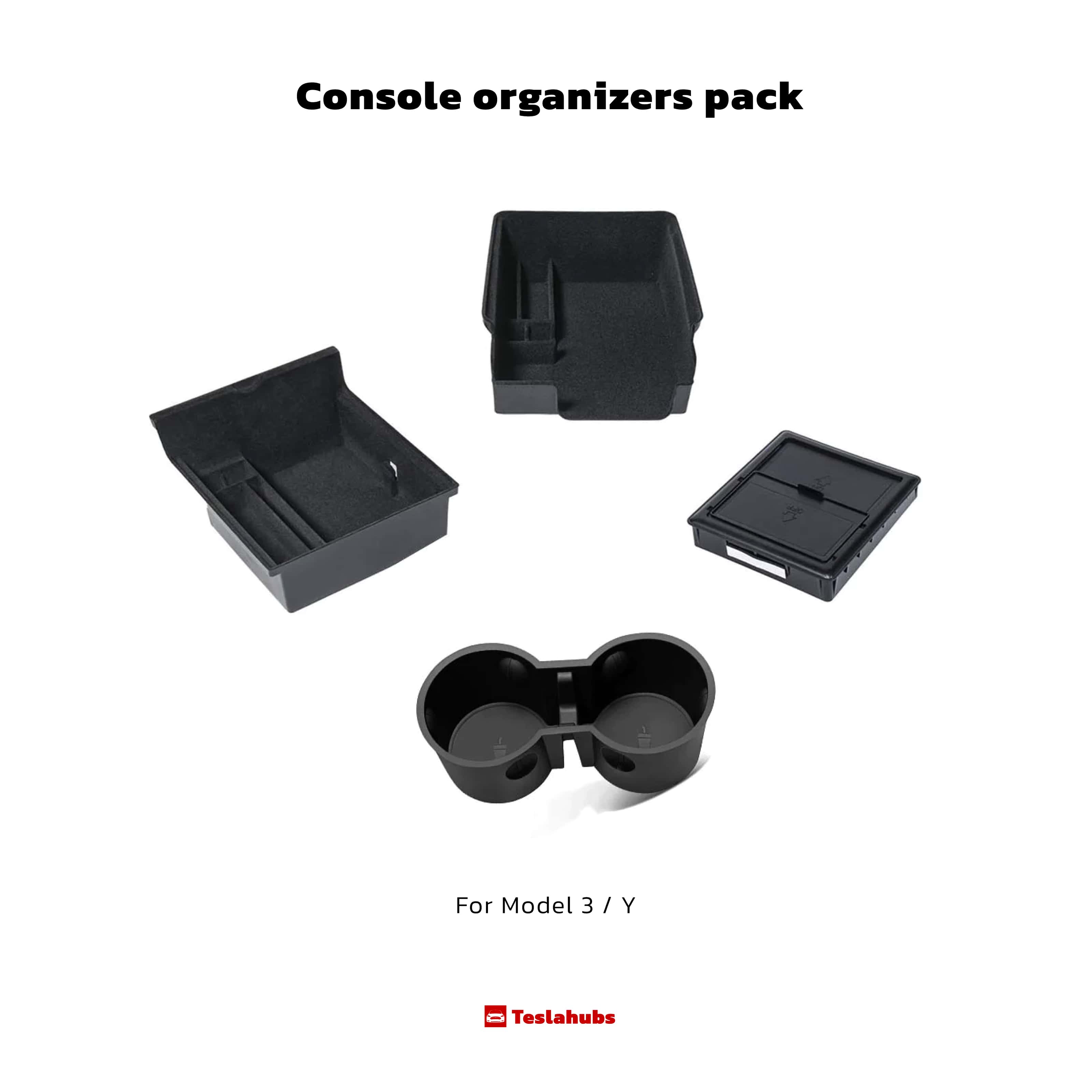 Teslahubs™ Console storage organizers pack for Model 3 / Y