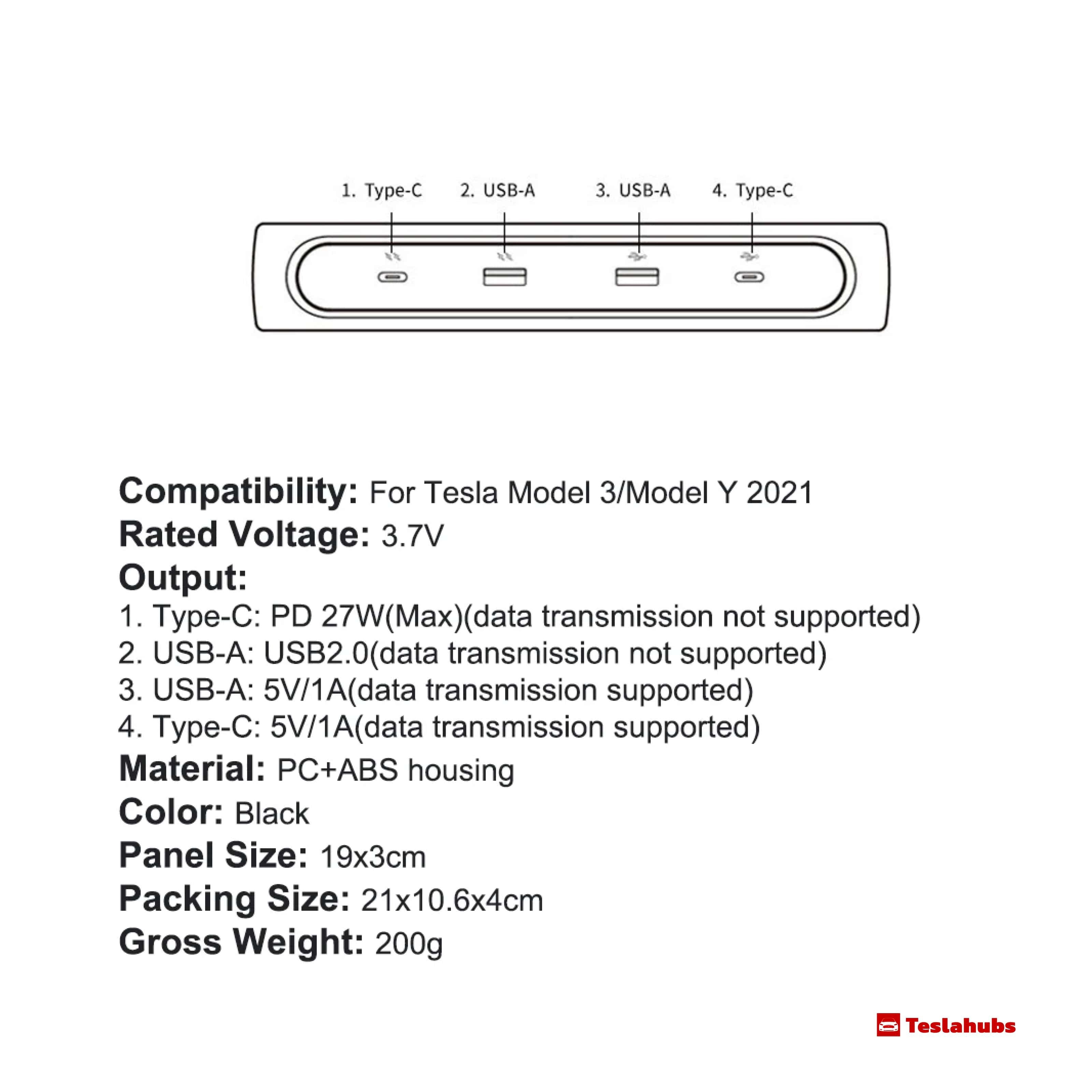 Teslahubs™ ElectroGlow Fast Charging Hub for Model 3 / Y