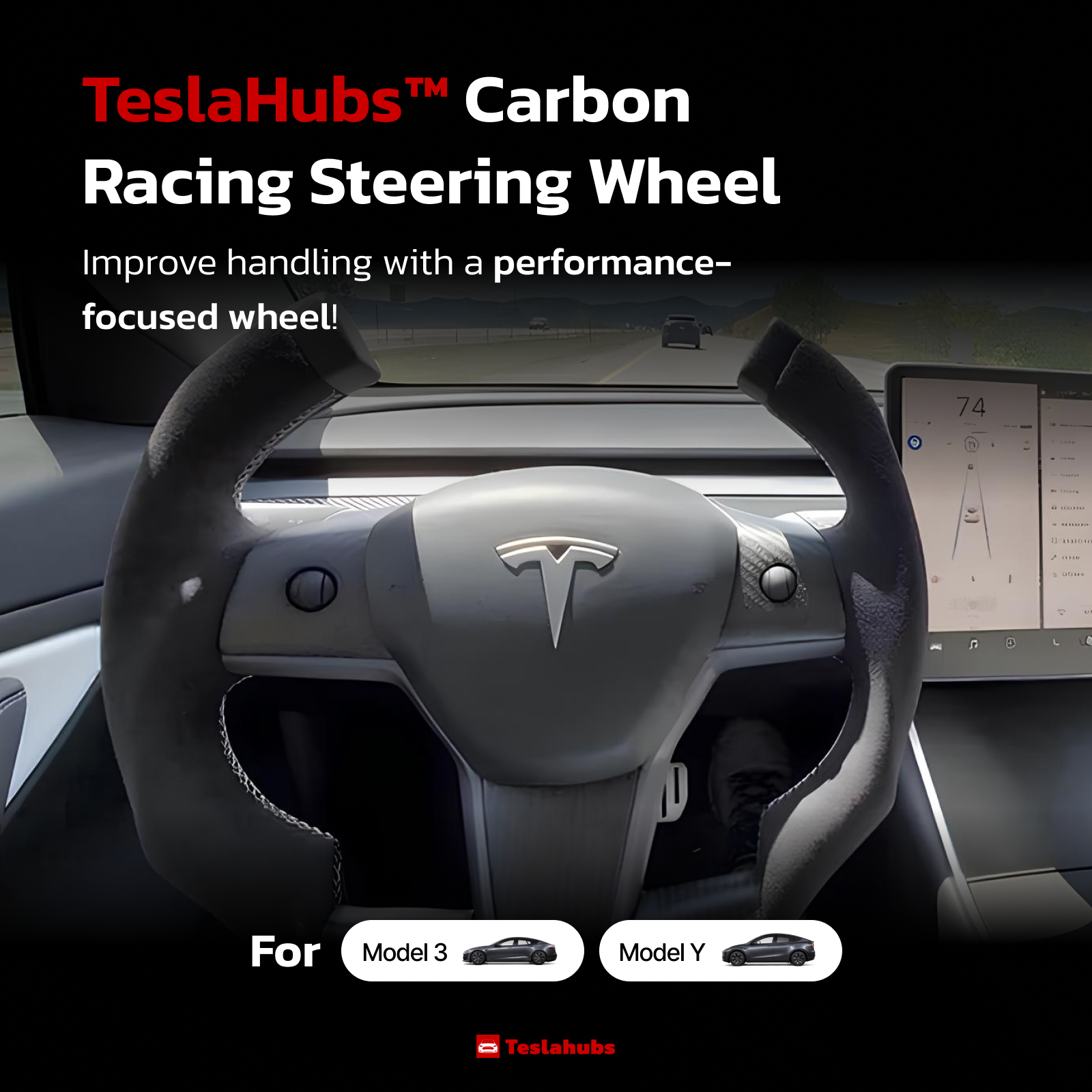 Teslahubs™ Real Carbon Racing Steering Wheel