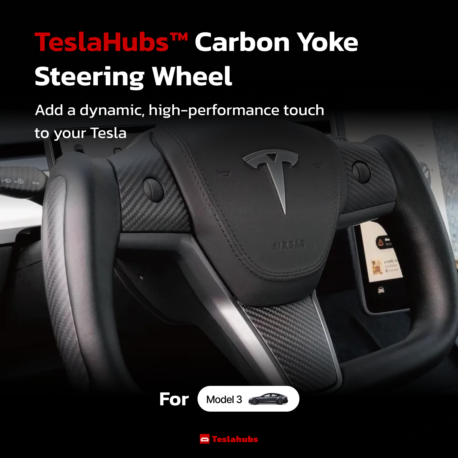 Teslahubs™ Real Carbon Yoke Steering Wheel