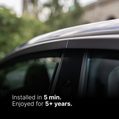 Car window with text 'Installed in 5 min. Enjoyed for 5+ years.'